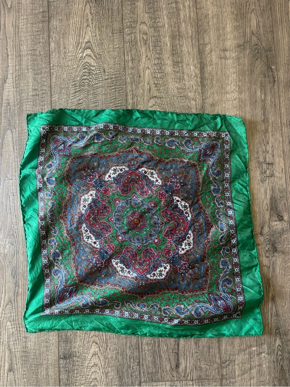 Green Paisley Silk-Feel Square Scarf